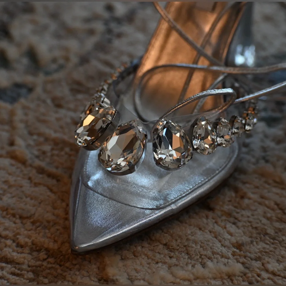 Aquazzura Silver Crystal Embellished Heels - Picture 2 of 4